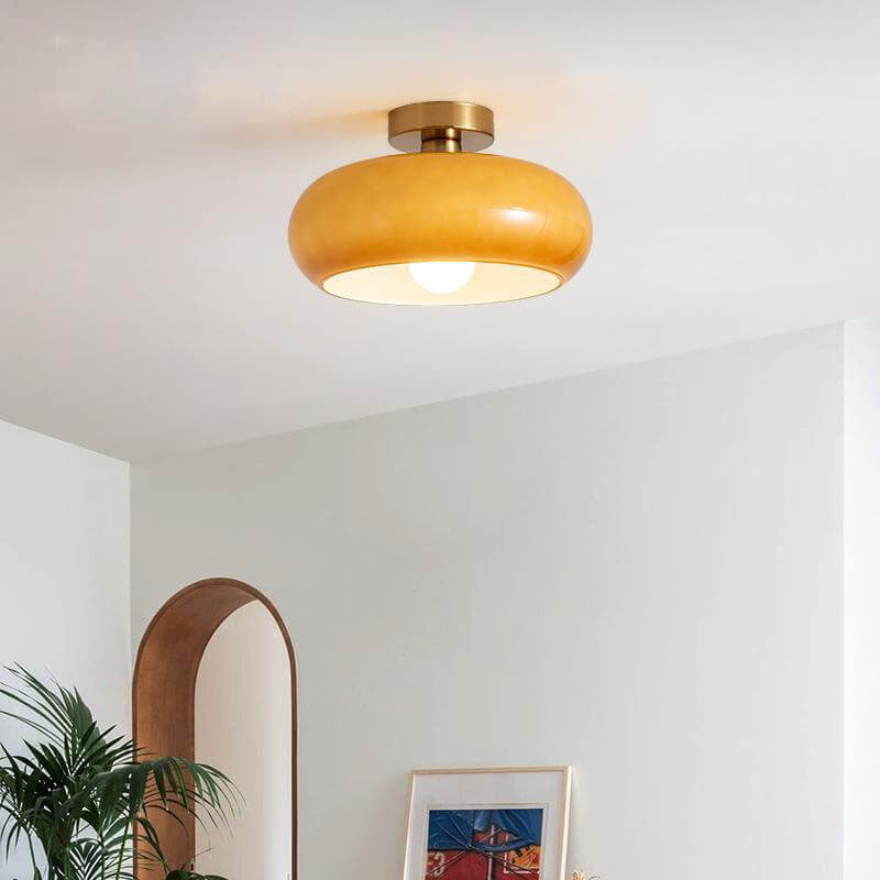 Modern Retro Round Solid Colorful Glass Electroplated Copper 1-Light Pendant Lamp Flush Mount Light-Orizon Depot