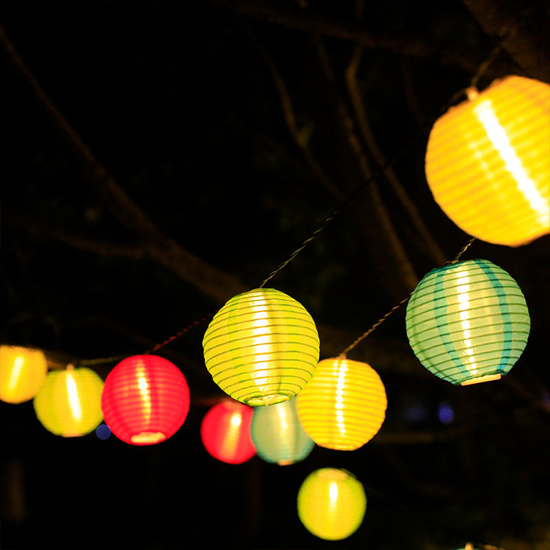 Modern Fabric Lantern Ball LED String Lights – Solar Powered Waterproof Outdoor Decor-Orizon Depot