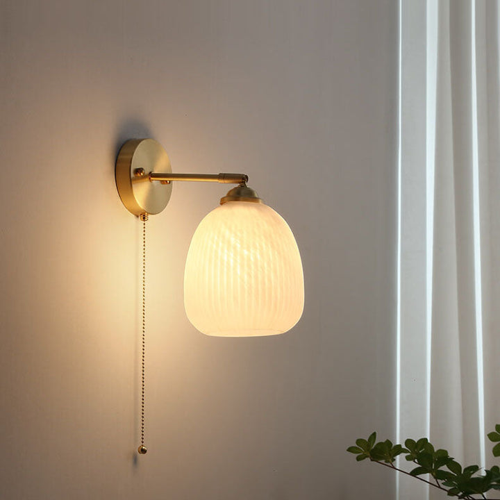 Nordic Style Milk White Striped Glass Brass 1-Light Pull Cord Wall Lamp-Orizon Depot