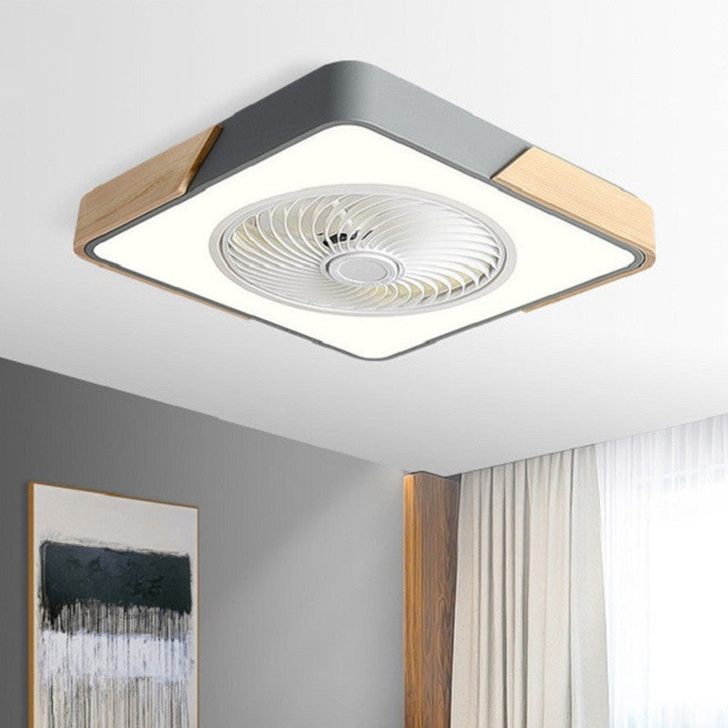 Nordic Minimalist Square Wood LED Ceiling Fan Light Fixture