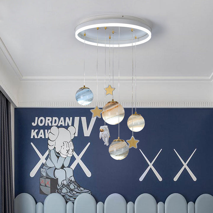 Contemporary Scandinavian Space Planet Acrylic Glass Round Shade LED Kids Flush Mount Ceiling Lamp-Orizon Depot