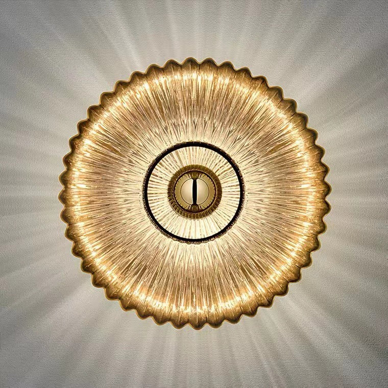 Vintage Glass Wall Sconce | Striped Round Disc Light Fixture