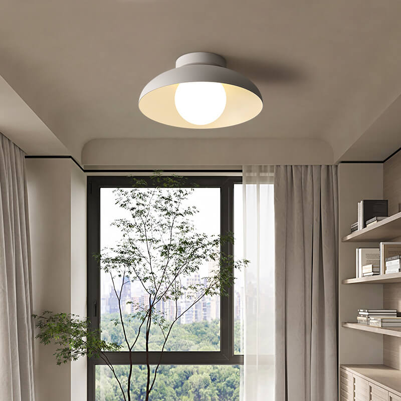 Japanese Wabi-Sabi Iron Glass 1-Light Semi-Flush Mount Lamp