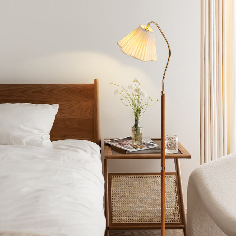 Japanese Vintage Flower Solid Wood Iron Fabric 1-Light Pedestal Floor Lamp-Orizon Depot