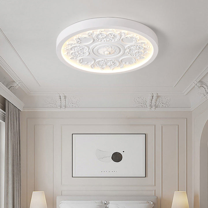 Modern Simplistic Carved Iron Resin Acrylic LED Flush Mount Ceiling Lamp For Bedroom-Orizon Depot