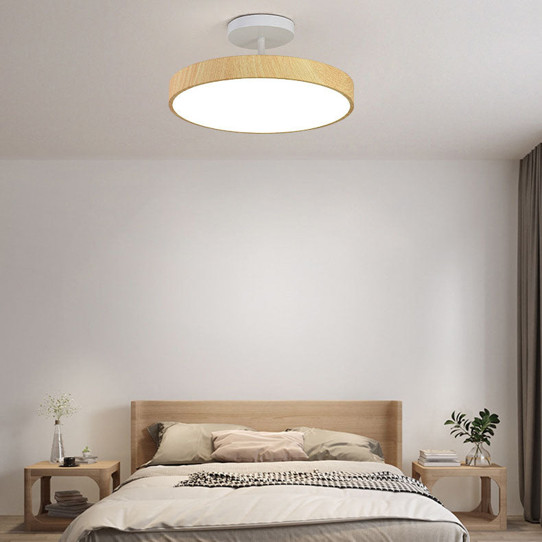 Japanese Wabi-sabi Simplistic Wood Grain Round LED Semi-Flush Mount Lamp