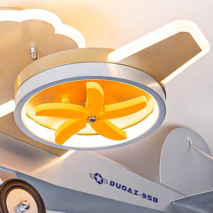 Modern Creative Cartoon Airplane Iron Acrylic LED Kids Semi-Flush Mount Ceiling Lamp-Orizon Depot