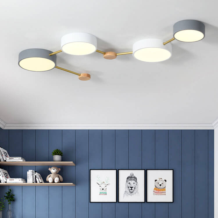 Scandinavian Style Solid Wood Iron LED Multi Flush Mount Ceiling Lamp-Orizon Depot