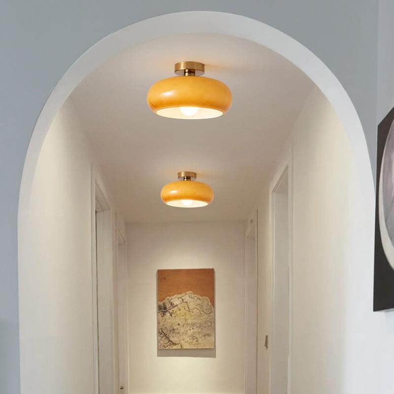Modern Retro Round Solid Colorful Glass Electroplated Copper 1-Light Pendant Lamp Flush Mount Light-Orizon Depot