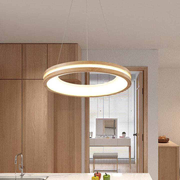 Japanese Minimalist Log Circle LED Island Chandelier for Modern Living-Orizon Depot