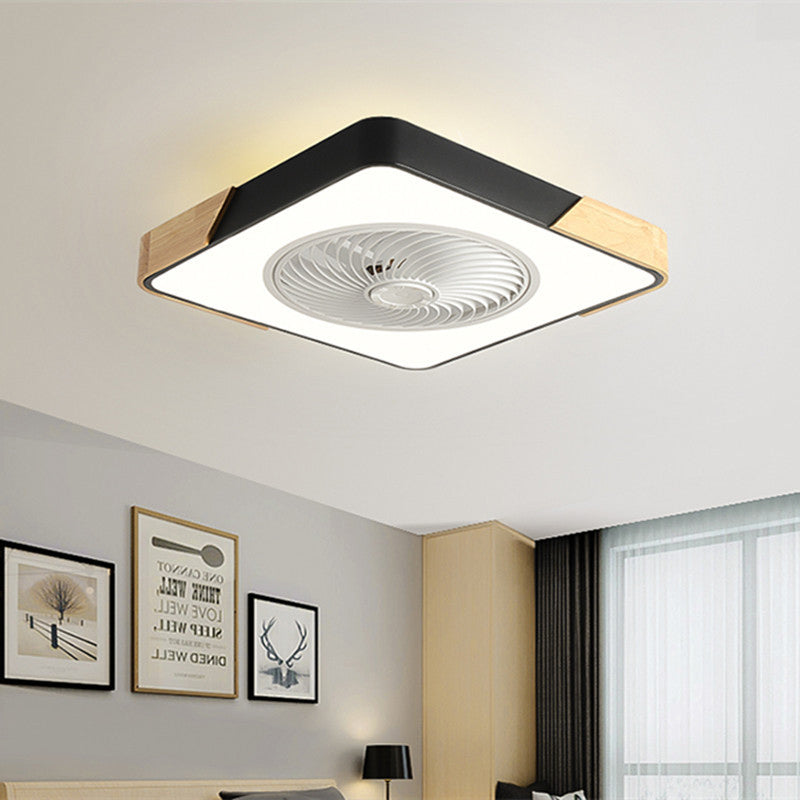 Nordic Minimalist Square Wood LED Ceiling Fan Light Fixture