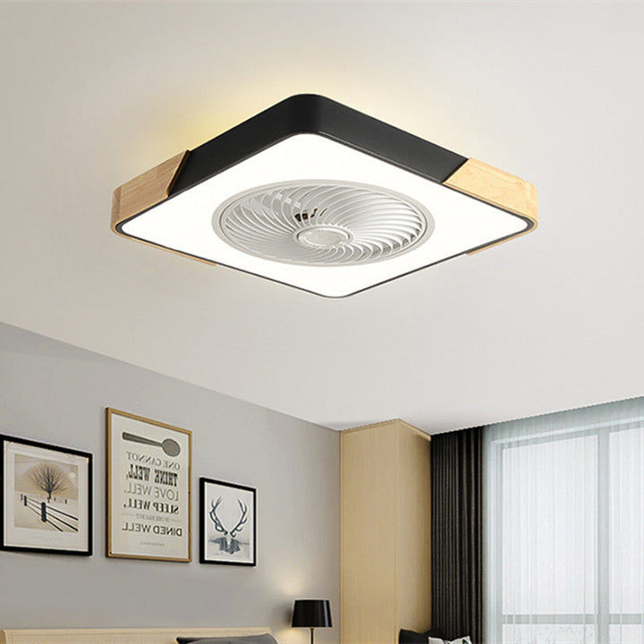 Nordic Minimalist Square Wood LED Ceiling Fan Light Fixture-Orizon Depot