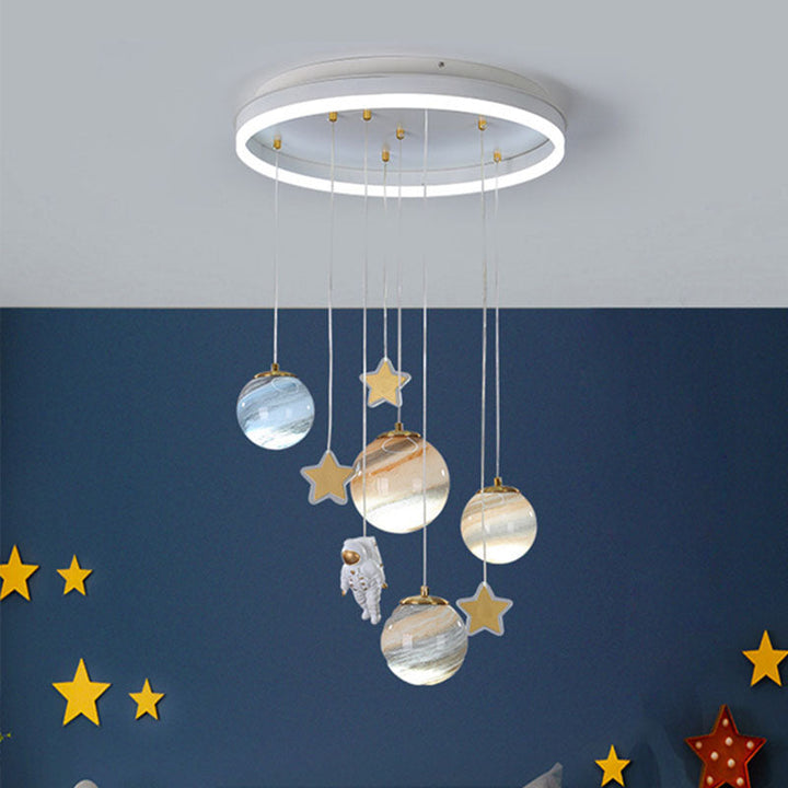 Contemporary Scandinavian Space Planet Acrylic Glass Round Shade LED Kids Flush Mount Ceiling Lamp-Orizon Depot