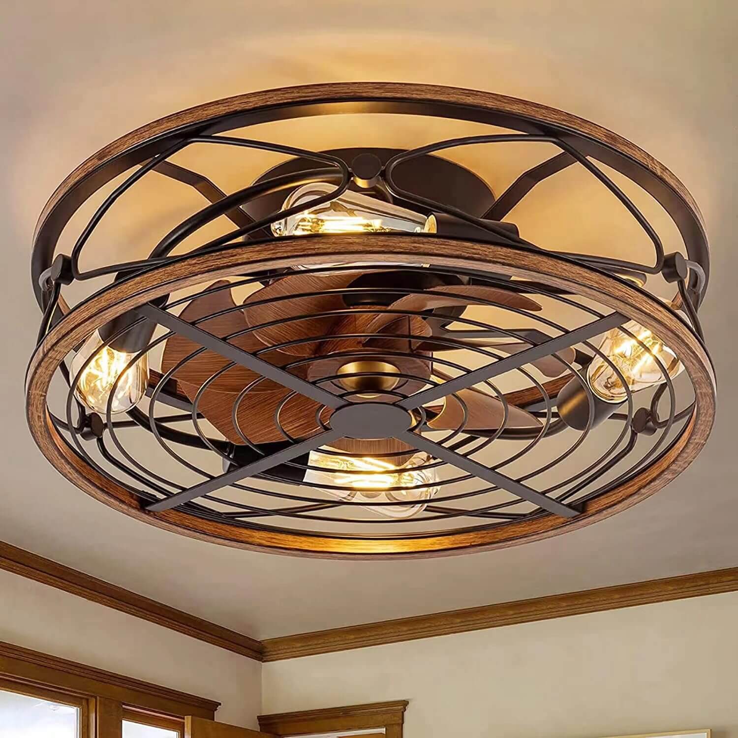 Nordic Industrial Wrought Iron Tubular 4-Light Flush Mount Ceiling Invisible Fan Light