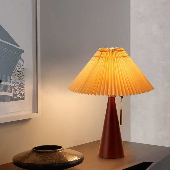 Japanese Minimalist Vintage Table Lamp Pleated Fabric and Wooden LED Light