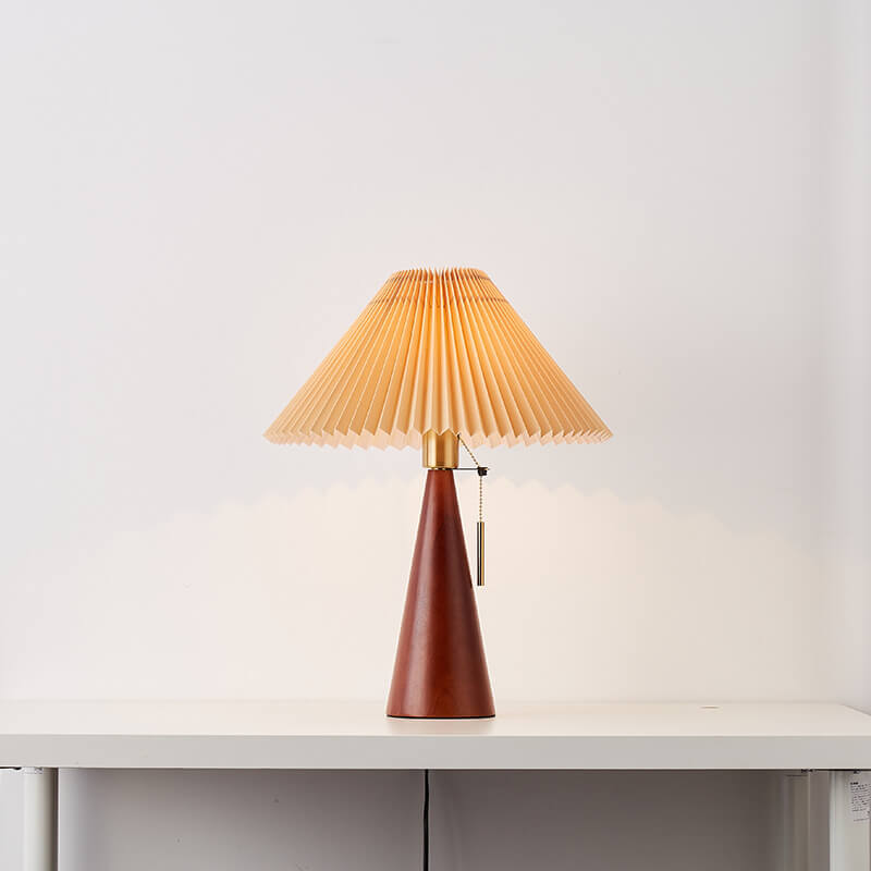 Japanese Minimalist Vintage Table Lamp Pleated Fabric and Wooden LED Light-Orizon Depot