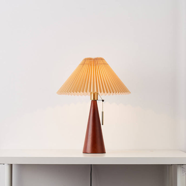 Japanese Minimalist Vintage Table Lamp Pleated Fabric and Wooden LED Light-Orizon Depot
