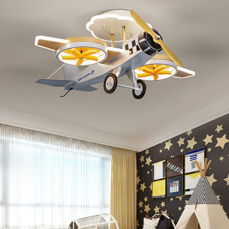 Modern Creative Cartoon Airplane Iron Acrylic LED Kids Semi-Flush Mount Ceiling Lamp-Orizon Depot