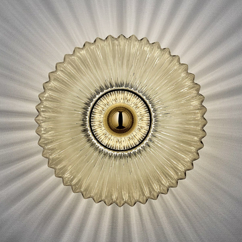 Vintage Glass Wall Sconce | Striped Round Disc Light Fixture