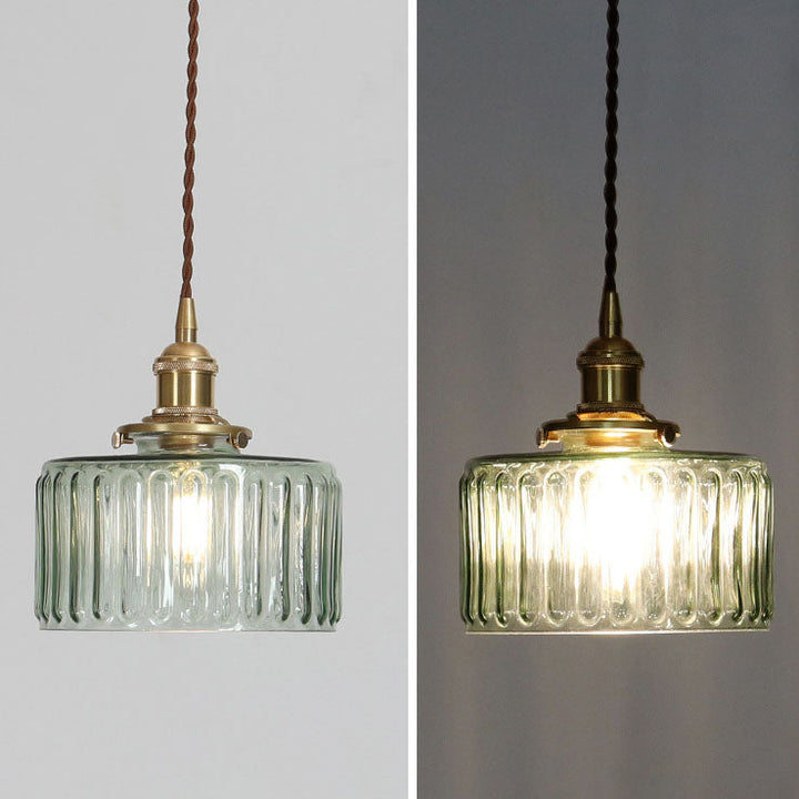 Vintage Japanese Brass Glass Round Jar Single Light Pendant Lamp-Orizon Depot
