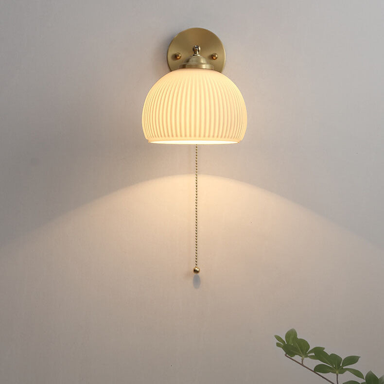 Nordic Style Milk White Striped Glass Brass 1-Light Pull Cord Wall Lamp