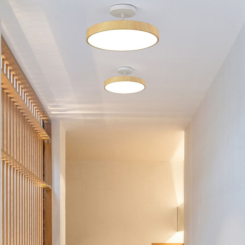Japanese Wabi-sabi Simplistic Wood Grain Round LED Semi-Flush Mount Lamp