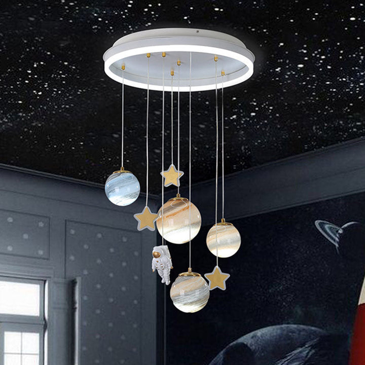 Contemporary Scandinavian Space Planet Acrylic Glass Round Shade LED Kids Flush Mount Ceiling Lamp-Orizon Depot