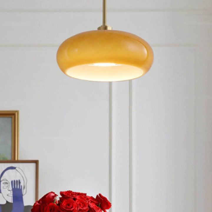 Modern Retro Round Solid Colorful Glass Electroplated Copper 1-Light Pendant Lamp Flush Mount Light-Orizon Depot
