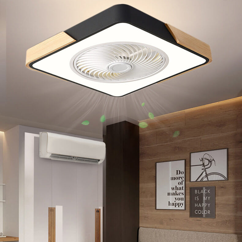 Nordic Minimalist Square Wood LED Ceiling Fan Light Fixture
