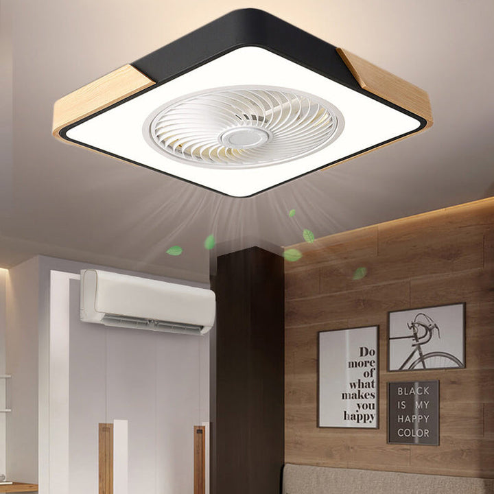 Nordic Minimalist Square Wood LED Ceiling Fan Light Fixture-Orizon Depot