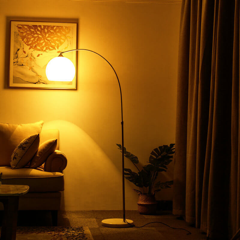 Modern Globe Floor Lamp with Acrylic Shade 1-Light Fishing Rod Base