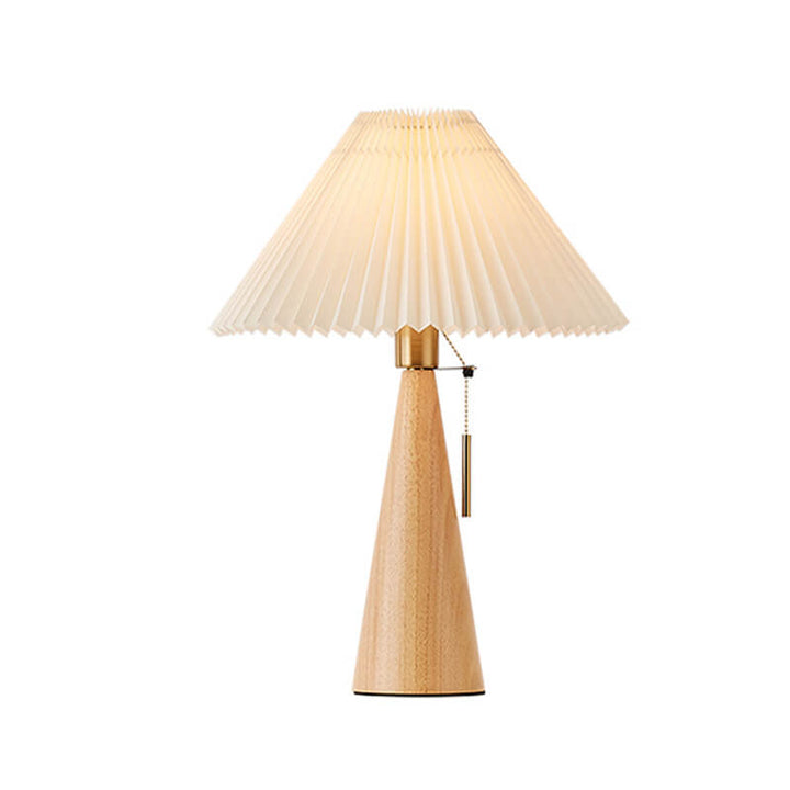 Japanese Minimalist Vintage Table Lamp Pleated Fabric and Wooden LED Light-Orizon Depot