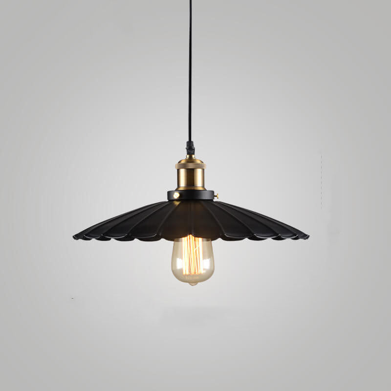 Vintage Industrial Iron Scalloped Shade Shape 1-Light Pendant Lamp-Orizon Depot
