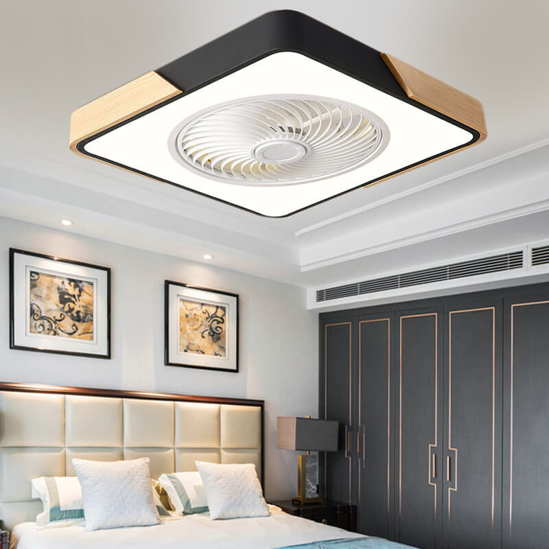 Nordic Minimalist Square Wood LED Ceiling Fan Light Fixture