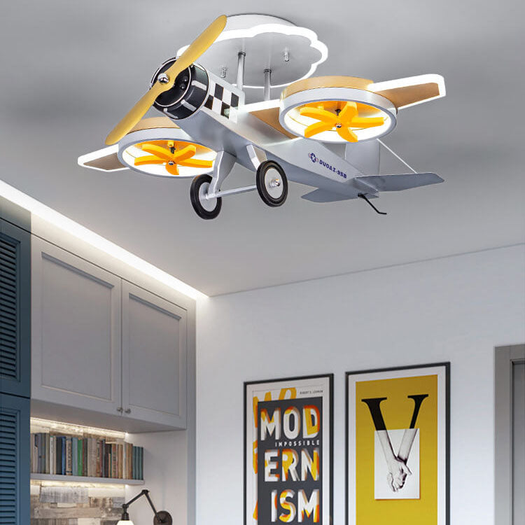 Modern Creative Cartoon Airplane Iron Acrylic LED Kids Semi-Flush Mount Ceiling Lamp-Orizon Depot