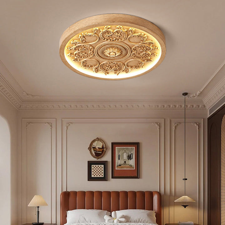 Modern Simplistic Carved Iron Resin Acrylic LED Flush Mount Ceiling Lamp For Bedroom-Orizon Depot