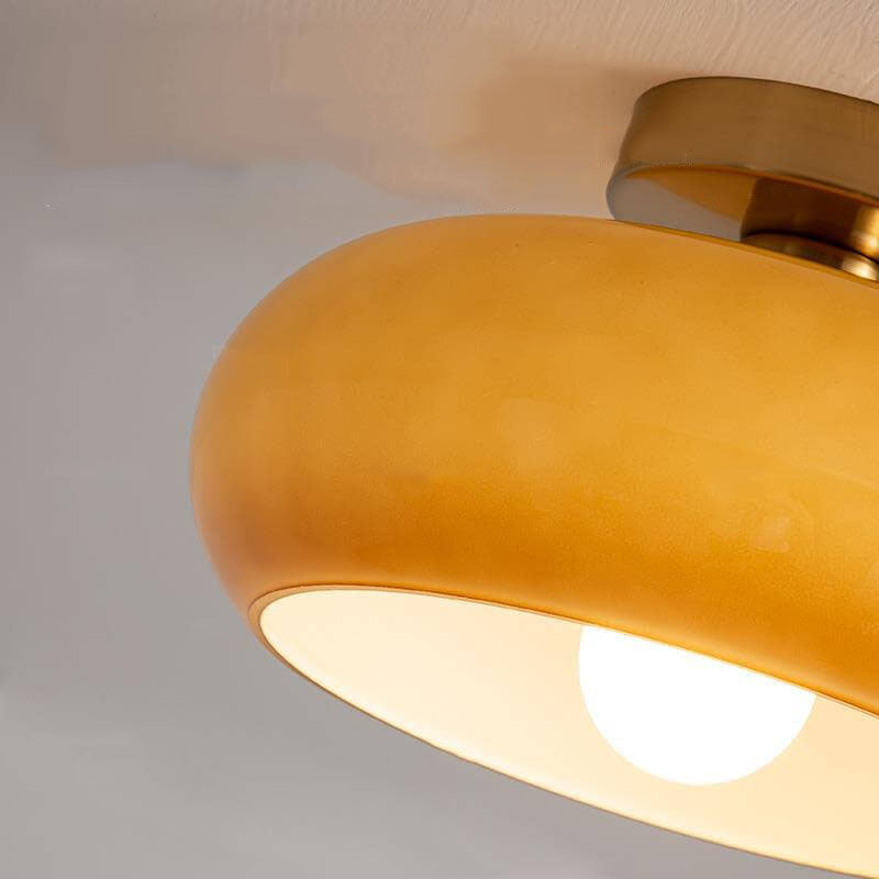 Modern Retro Round Solid Colorful Glass Electroplated Copper 1-Light Pendant Lamp Flush Mount Light-Orizon Depot