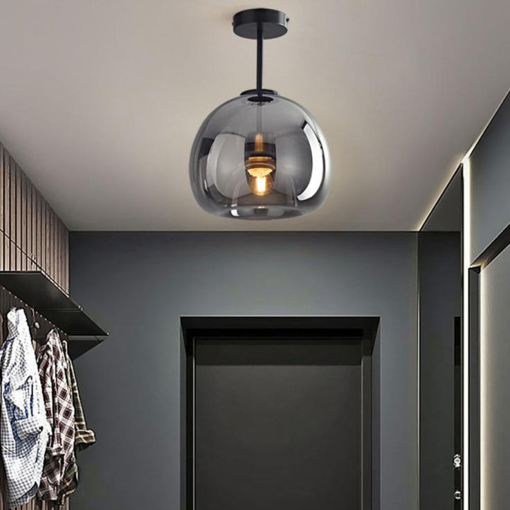 Nordic Light Luxury Round Glass Ball 1-Light Semi-Flush Mount Ceiling Lamp