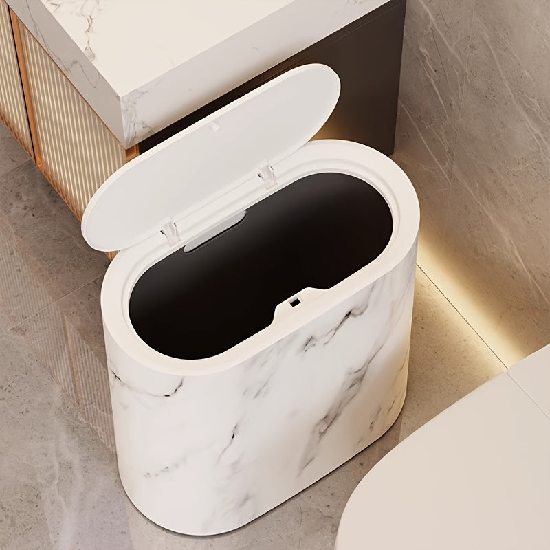 Stylish Marble Pattern Trash Can | Modern Bathroom & Kitchen Bin with Lid-Orizon Depot