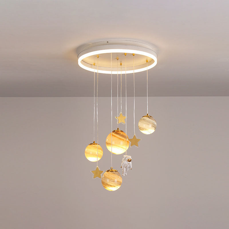 Contemporary Scandinavian Space Planet Acrylic Glass Round Shade LED Kids Flush Mount Ceiling Lamp-Orizon Depot