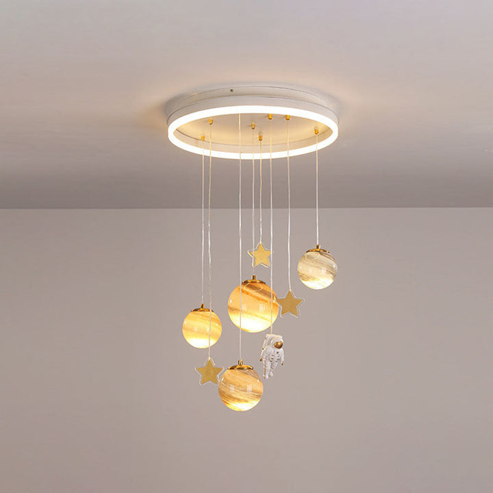 Contemporary Scandinavian Space Planet Acrylic Glass Round Shade LED Kids Flush Mount Ceiling Lamp-Orizon Depot