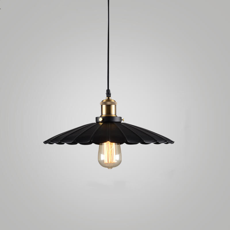 Vintage Industrial Iron Scalloped Shade Shape 1-Light Pendant Lamp-Orizon Depot