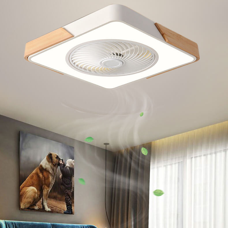 Nordic Minimalist Square Wood LED Ceiling Fan Light Fixture