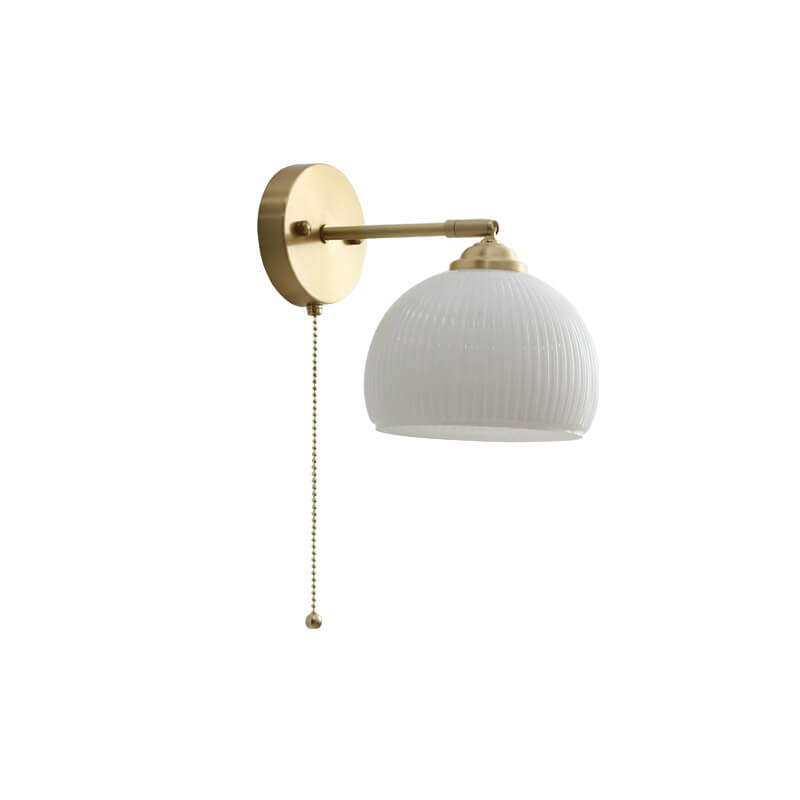 Nordic Style Milk White Striped Glass Brass 1-Light Pull Cord Wall Lamp-Orizon Depot