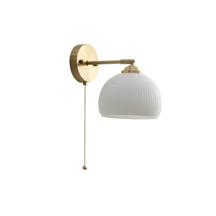 Nordic Style Milk White Striped Glass Brass 1-Light Pull Cord Wall Lamp-Orizon Depot