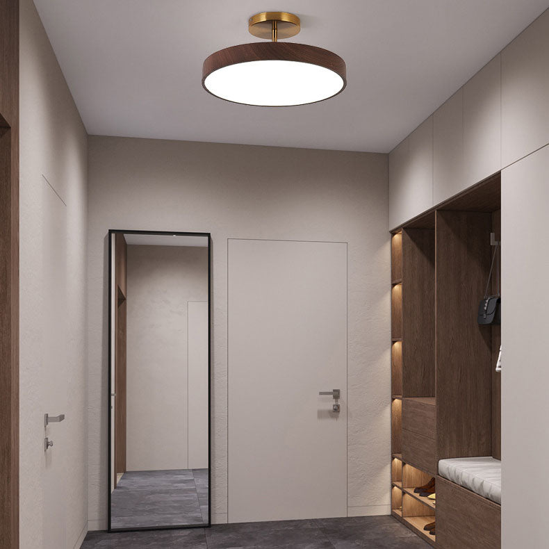 Japanese Wabi-sabi Simplistic Wood Grain Round LED Semi-Flush Mount Lamp