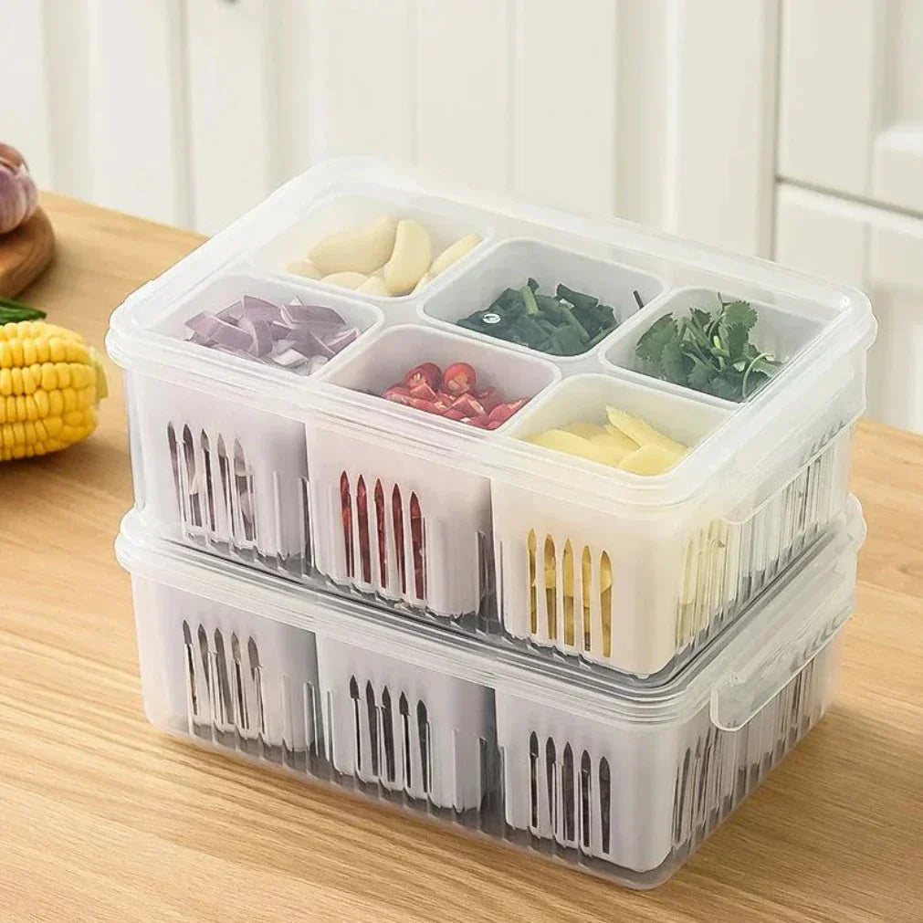 Moisture Control Refrigerator Storage Container with Stackable Tray