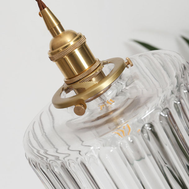 Vintage Japanese Brass Glass Round Jar Single Light Pendant Lamp-Orizon Depot