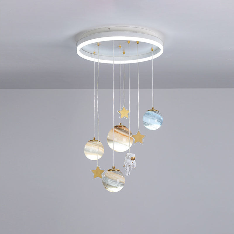 Contemporary Scandinavian Space Planet Acrylic Glass Round Shade LED Kids Flush Mount Ceiling Lamp-Orizon Depot