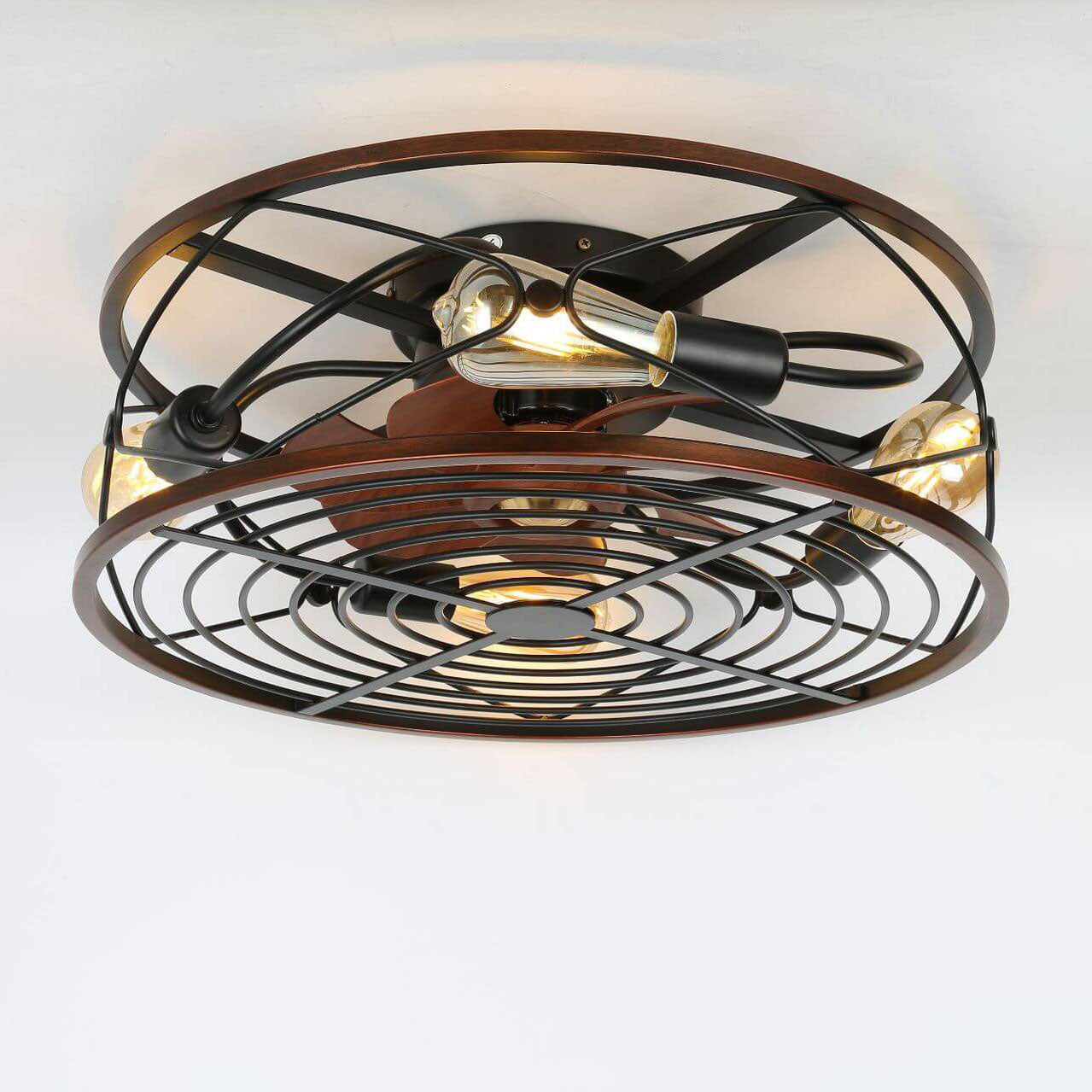 Nordic Industrial Wrought Iron Tubular 4-Light Flush Mount Ceiling Invisible Fan Light